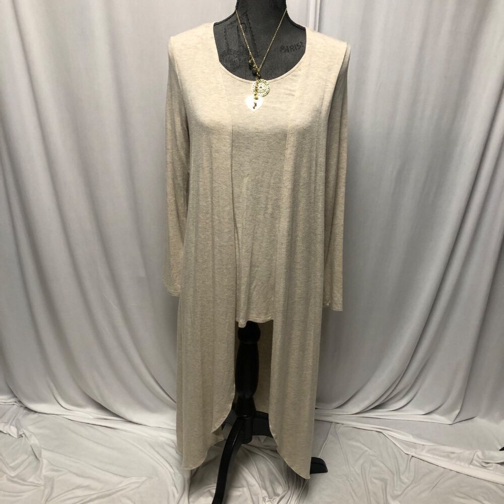 Boston Proper Long Drapey Top with Cardigan Womens Size Medium Beige Lightweight